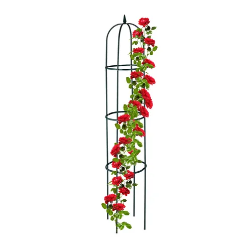 relaxdays Rankhilfe 188 cm - Dunkelgrüner Stahl-Rankkäfig, stabil und ideal für Pflanzenstütze im Garten