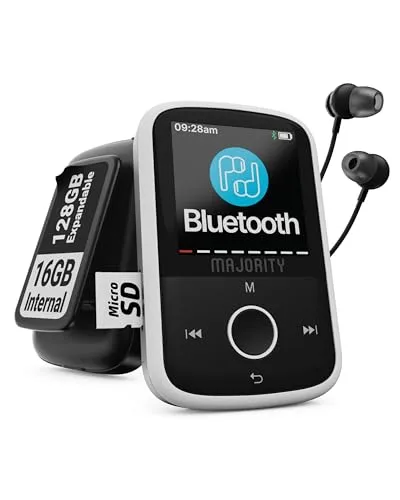 MAJORITY MP3-GO Bluetooth MP3 Player - Vielseitiger MP3-Player für Kinder und Senioren mit 34 Stunden Akkulaufzeit, 16 GB internem Speicher (erweiterbar auf 128 GB), USB-C Ladefunktion und leichtem Design für den Musikgenuss unterwegs.