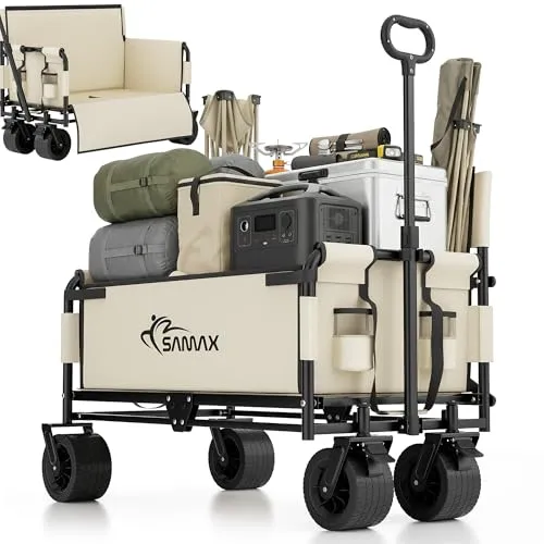 SAMAX Faltbarer Bollerwagen – Offroad Transportwagen und Sitzbank