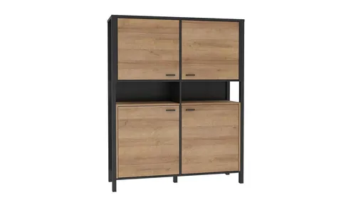 FORTE Aktenschrank - Hialeah 121,3 x 152,3 x 40,2 cm - Kommode mit 4 höhenverstellbaren Einlegeböden und stilvollem Riviera Eiche Design, ideal für Büroorganisation und maximalen Stauraum.
