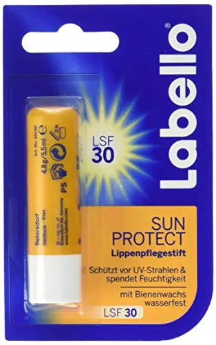 Labello Sun Protect LSF 30 Lippenpflegestift - Pflegestifte & Lippenbalsam mit Lichtschutzfaktor 30, wasserfest und ideal für sonnige Tage, schützt und pflegt die Lippen.