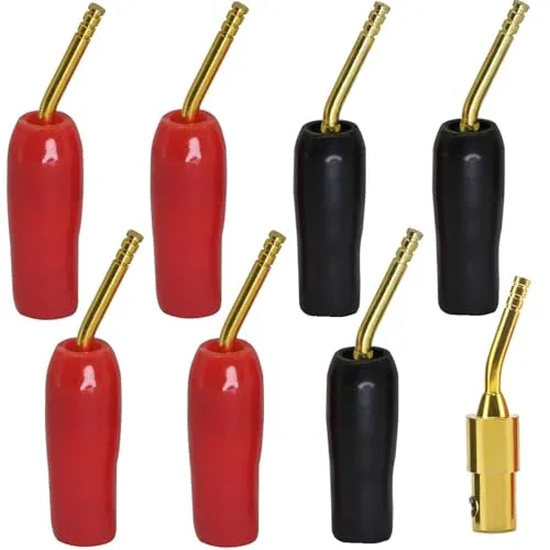 Oiyagai 8 Stück vergoldete 2mm Bananenstecker Schraubtyp, Audio-Verstärker-Verkabelungsadapter Lautsprecherstecker (4 Rot + 4 Schwarz)