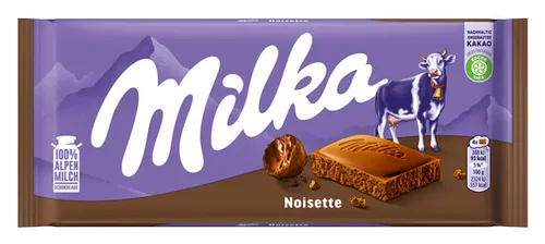 Milka Noisette Schokolade 90g Tafel - Vollmilchschokolade mit knackigen Haselnüssen, perfekt für den süßen Genuss zwischendurch. Ideal für Schokoladenliebhaber!