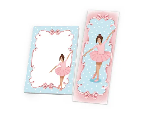 JUNAPACK Einladungskarten Ballerina Mitgebsel Mitbringsel Gastgeschenke Lesezeichen Blöcke A7, Ballerina Set für Kindergeburtstag – Lesezeichen & Mini-Notizblöcke