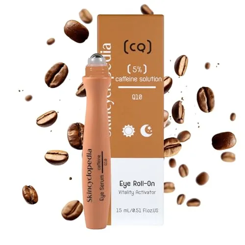 Skincyclopedia Koffein Augen Roll On kühlend mit Q10 und Hyaluronsäure, Augenserum gegen dunkle Augenringe und Tränensäcke, Anti Aging Augenroller, Caffeine Skincare, Augenpflege, 15ml