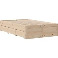 vidaXL Massivholzbett mit Schubladen 135x190 cm - Betten aus massivem Kiefernholz mit Lattenrost, ideal für erholsamen Schlaf und zusätzlichen Stauraum durch praktische Schubladen.