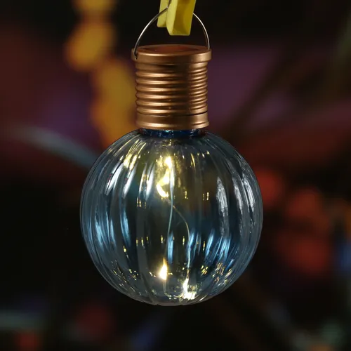 LED Solar Glühbirne m. Lichterkette Kugelleuchte Garten Terrasse Balkon blau