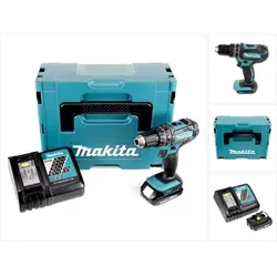 Makita DHP 482 RA1J Akku Schlagbohrschrauber 18 V - Akkuschrauber mit 62 Nm Drehmoment, inkl. 2,0 Ah Akku und Ladegerät, ideal für anspruchsvolle Bohr- und Schraubarbeiten.