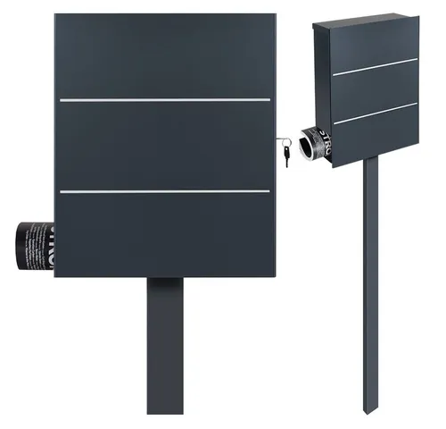 MOCAVI Standbriefkasten mit Zeitungsfach anthrazit (RAL 7016) SBox 141b - Moderner freistehender Briefkasten aus verzinktem Stahlblech mit integriertem Zeitungsfach, rostfrei und Made in Germany. Ideal für knitterfreies Lesevergnügen dank großem Einwurfschlitz.