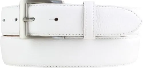 Italienischer Anzug-Gürtel, 35 mm breit, Herren, Anzuggürtel, Hosengürtel, strukturiertes Leder, Schließe Silber | Weiß 95cm