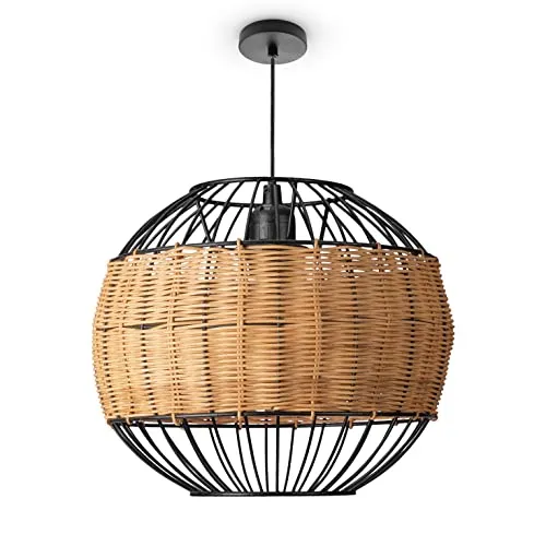 Paco Home Rattan Pendelleuchte - Boho Style Hängelampe für Esstisch - Lampen aus stabilem Stahl und Rattan, modern und vielseitig kombinierbar. Ideal für stilvolle Inneneinrichtungen. E27 Fassung für flexible Beleuchtung.