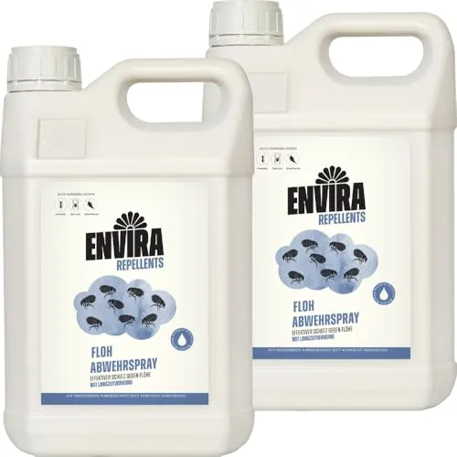 Envira Floh Abwehrspray 2 x 5 Liter - Spray mit Langzeitwirkung gegen Flöhe, Katzenfloh, Hundefloh - Mittel gegen Flöhe für Wohnung & Möbel - Effektives Flohmittel & Flohschutz