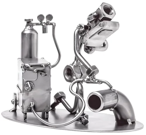 STEEMO Original Schraubenmännchen Figur: Schweißer mit Schweißgerät – Hochwertige Metallkunst, Handwerker-Deko, Stahl, 18x12x13 cm