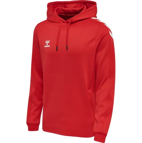 hummel hmlCORE XK Poly Sweat Hoodie - Roter Kapuzenpullover für Herren, Größe L - Badmintonbekleidung Herren, aus weichem Polyester-Sweatstoff mit BEECOOL Materialtechnologie für schnelles Trocknen und hohe Atmungsaktivität.