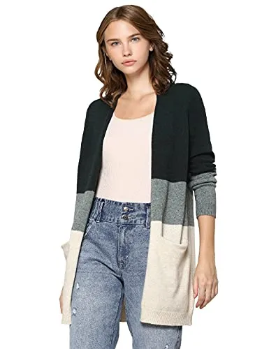 ONLY Damen Lange Strickjacke mit Taschen - ONLQUEEN - Strickjacken für Damen, bequeme lange Strickjacke mit zwei Seitentaschen und V-Ausschnitt für einen lässigen Look.