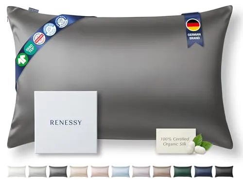 RENESSY Kissenbezug aus 100% Bio-Seide 50x70 cm in grau von RENESSY