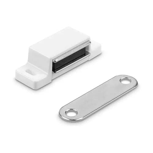 Hettich 1 Stück Magnetschnäpper, Metall und Kunststoff, weiß, mit Gegenplatte und Schrauben, Magnetkraft 4-5 kg, Maße: 45 x 14 x 15 mm