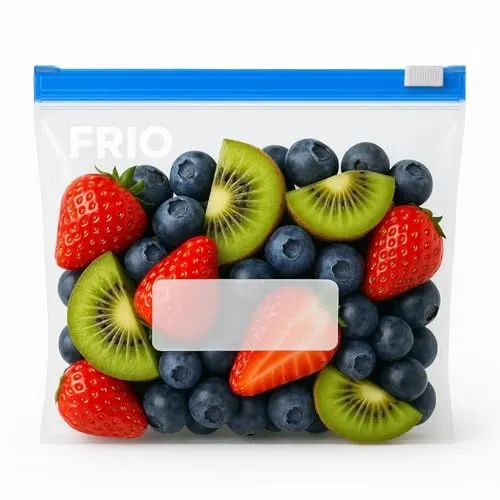 FRIO Gefrierbeutel mit Schieber – 20 Stück, 1,25l, 21 x 25 cm, luftdicht & wiederverwendbar, robuste Zipper Beutel mit Faltboden für Lebensmittel, Vorrat & Gefrierschrank