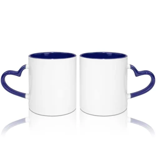 MR.R 11 Unzen Sublimation blanko Kaffeetassen, Tasse blanko weiße Tasse Tasse mit dunkelblauer Farbe Tasse innen und Herzgriff, 2er-Set
