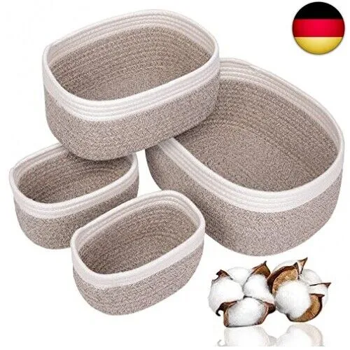 VORHOT 4er Set Aufbewahrungskorb Geflochten Baumwollseil, Korb Aufbewahrung Körbchen Wickeltisch Organizer, Stapelbare Deko Korb Speicher Storage Basket für Kinderzimmer Wohnzimmer Bad