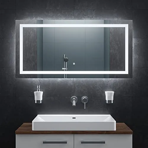 BR Bringer LED Badspiegel 120x60 cm - Badezimmer Wandspiegel mit dimmbarer Beleuchtung, Anti-Beschlag Funktion und 3 Lichtfarben – ideal für ein modernes Badezimmer.