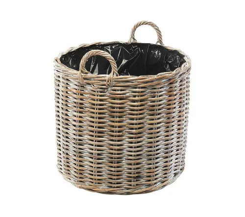 Kobolo Pflanzkübel rund aus grauem Rattan - Hochwertiger Pflanzkorb mit einer Größe von 54 cm. Aus langlebigem Rattan, ideal für stilvolle Gartengestaltung und Innenräume.