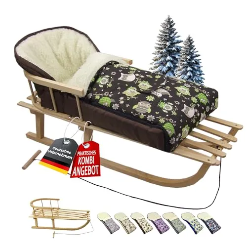 BAMBINIWELT Holz-Schlitten mit Rückenlehne & Winterfußsack von BambiniWelt by Rafael K.