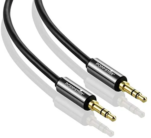 POPPSTAR 0,5m Audio Kabel Klinke (3,5mm Klinkenkabel vergoldet), Kopfhörerkabel - Lautsprecherkabel für Kopfhörer, Smartphone, MP3 player, Auto Kfz Autoradio, schwarz