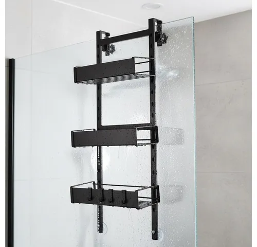 Mucola Duschablage Duschregal ohne Bohren - Ablagen mit 3 geräumigen Körben und 4 abnehmbaren Haken, einfach zu montieren ohne Bohren – ideal für ein modernes Bad.