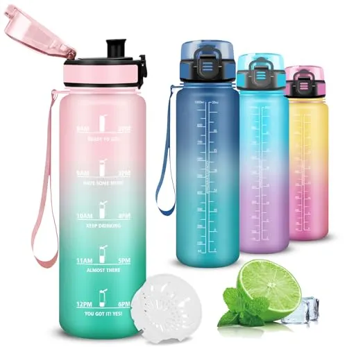 Mujigaga Trinkflasche- 1 liter- Trinkflasche Sport, Auslaufsicher, Leicht zu Reinigen, Wasserflasche Kohlensäure Geeignet, Water Bottle für Fahrrad, Wandern, Schule, Camping, Running