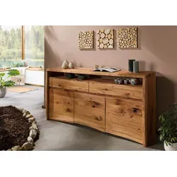 Massivmoebel24 Sideboard Wildeiche PURE OAK #102 - Kommode aus geölter Wildeiche, 191x45x96 cm, mit 3 Einlegeböden und 4 geschlossenen Fächern – ein nachhaltiges Unikat für verantwortungsbewusste Einrichtung.