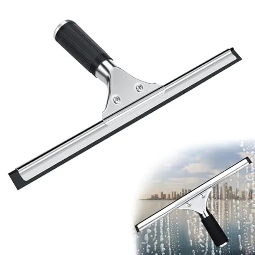 25cm Fensterabzieher Profi, Edelstahl Fensterwischer mit Gummilippe, Duschabzieher Schwarz für Dusche,Badezimmer,Spiegel,Glas-Reinigung,Fliesen, Fensterreinigung, Duschabzieher, Fensterreiniger (25cm)