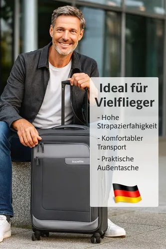 Travelite VIIA Reisekoffer groß - Nachhaltiger Trolley aus recyceltem Material mit TSA Schloss, 4 Rollen, erweiterbares Volumen von 91-103 Litern, ideal für längere Reisen