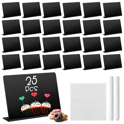 Produktbild Zeawavsl Mini Kreidetafel Set, 25 Stück Mini Tafeln zum Beschriften, Abwischbar für Nachrichtenschilder, Tischkarten, Partydekoration, Praktisches Zubehör für Events, Hochzeiten, Cafés
