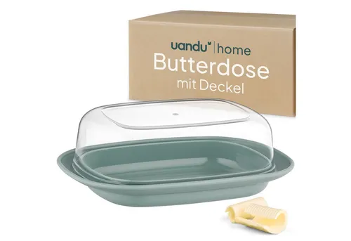 uandu home Butterdose mit Deckel aus Kunststoff - Praktische Butterdose mit transparentem Deckel für optimale Aufbewahrung. Ideal zum Schutz und zur schnellen Identifizierung des Inhalts, spülmaschinenfest und pflegeleicht.