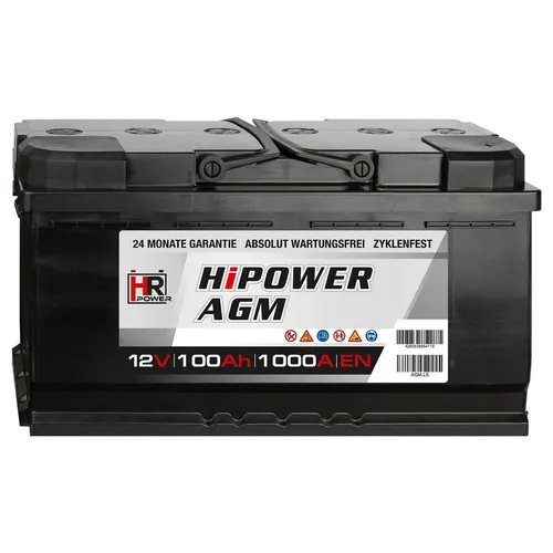 HR 100Ah HiPower AGM PKW Batterie 12V Starterbatterie ersetzt 90 92 95 105Ah