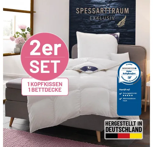 SPESSARTTRAUM Daunenbettdecke + 3-Kammer-Kopfkissen Exklusiv, 2-tlg, hergestellt in Deutschland, made in Germany, Set, Füllung: Bettdecke: 100% Daunen, Klasse 1, Downpass zertifiziert, Bezug: 100% Baumwolle, Made in Green, Hausstauballergiker geeignet, Sparset: 5 Wärmeklassen, 135x200 cm & 155x220 cm