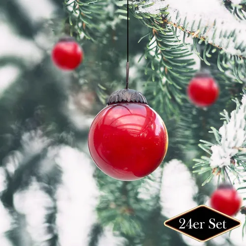 Christbaumkugelset, Rund, klein, 24er Set  | Glas, Rot | H6,0xB6,0cm