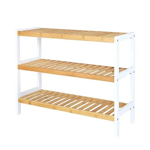 dibea Regal Schuhregal aus Bambus mit 3 Ablagefächern in weiß von Dibea
