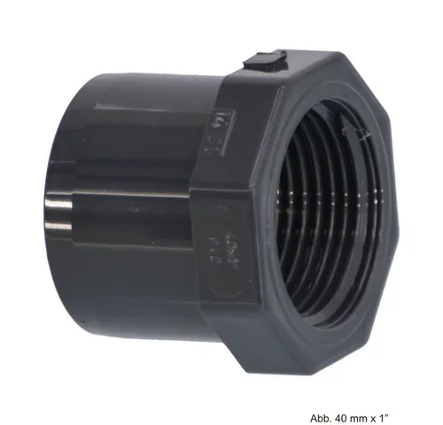 bevo Wasserrohr PVC-U Reduzierstück mit Achtkant, Klebestutzen x IG, 16 bar, 50 mm x 3