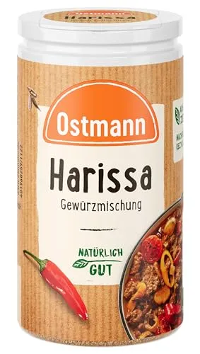Ostmann Harissa Gewürzmischung - Scharfes orientalisches Gewürz - Kräuter mit leicht dosierbarem Streuaufsatz für Geflügel, Fleisch, Gemüse oder Couscous – natürlich ohne Geschmacksverstärker und recyclebare Streudose.