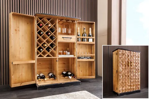 riess-ambiente Barschrank BODEGA 120cm aus Pinienholz – rustikaler Getränkeschrank für Wohnzimmer & Bar - Stilvoller Barschrank BODEGA aus hochwertigem Pinienholz, ideal zur Aufbewahrung von Wein & Spirituosen. Mit cleverem Innenleben und zusätzlichem Stauraum - perfekt für gesellige Abende!