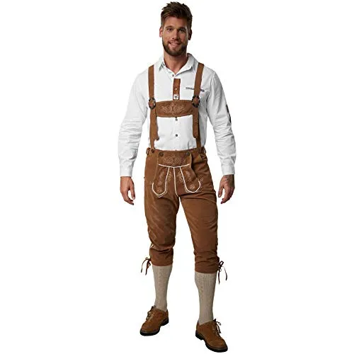 dressforfun 900815 Männer Lederhose mit Träger - Kniebund-Lederhose in klassischer Optik mit dezenten Stickereien. Ideal für Wanderungen, bietet hohe Tragekomfort und lässt sich vielseitig kombinieren.