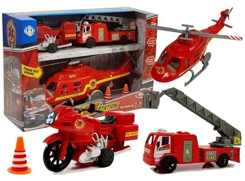 Feuerwehr Hubschrauber Motorrad Licht Sound Fahrzeugset