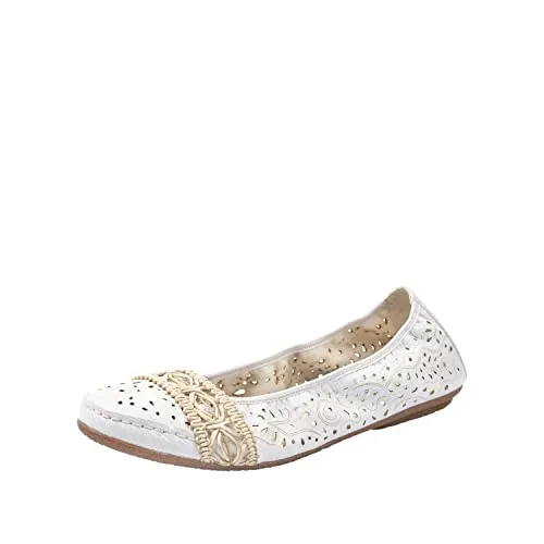 Rieker Damen 41466-81 Ballerinas, Weiß (Weiss/Offwhite 81), 40 EU - Hausschuhe mit Lederdecksohle für hohen Tragekomfort und stilvolles Design.