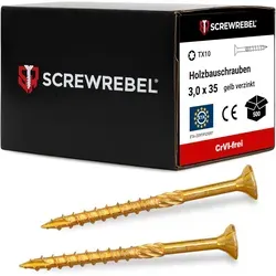 SCREWREBEL Holzbauschraube Holzbauschraube Senkkopf, Teilgweinde, gelb verzinkt, ETA, Torx, (100 St) 8 x 70 mm