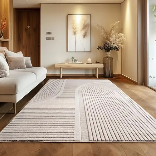 Carpettex Einfarbiger Skandinavischer Boho Teppich Creme 160x230 cm, Weicher & Pflegeleichter Deko Teppich mit 3D-Effekt, Waschbar, Wohnzimmer und Schlafzimmer