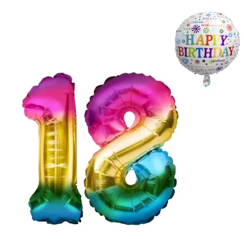 Luftballon 18. Geburtstag • XXL Riesen Folienballon SET • 101CM + 45 CM Ballon + 5M Deko Band • Folienballon 18 • Helium geeignet • Wiederverwendbar • Geburtstagsdeko 18 • 18 Geburtstag Deko