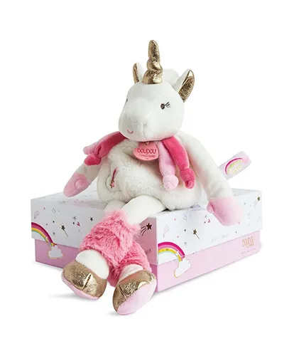 Doudou et Compagnie DC3313 LICORNE - Rosa Pantin 22 cm - Stofftier Einhorn für Mädchen ab 6+ Monaten, weich und kuschelig - ideal zum Spielen und Träumen.