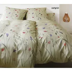 Elegante Mako-Satin Bettwäsche Highlife - zartgrün, 135x200 cm - Bettwäsche aus 100% Mako-Baumwolle, hautsympathisch und atmungsaktiv. Zarte florale Akzente sorgen für eine ruhige Schlafumgebung. OEKO-TEX® zertifiziert für schadstofffreie Qualität.